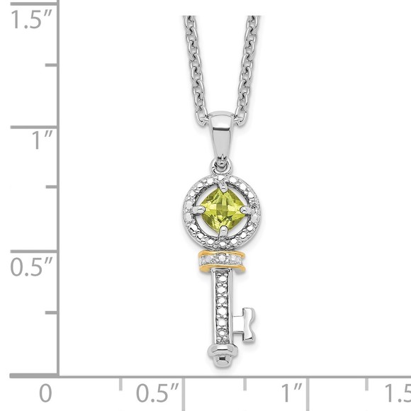 Sterling Silver w 14K Accent Peridot August Birthstone & Diamond Key Necklace - Picture 3 of 4